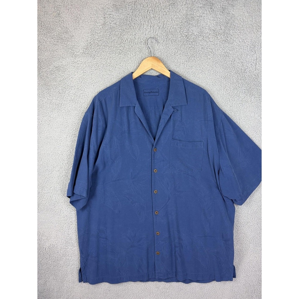 Tommy Bahama Mens XLT Blue Silk Floral Short Sleeve Button Hawaiian Camp Shirt
